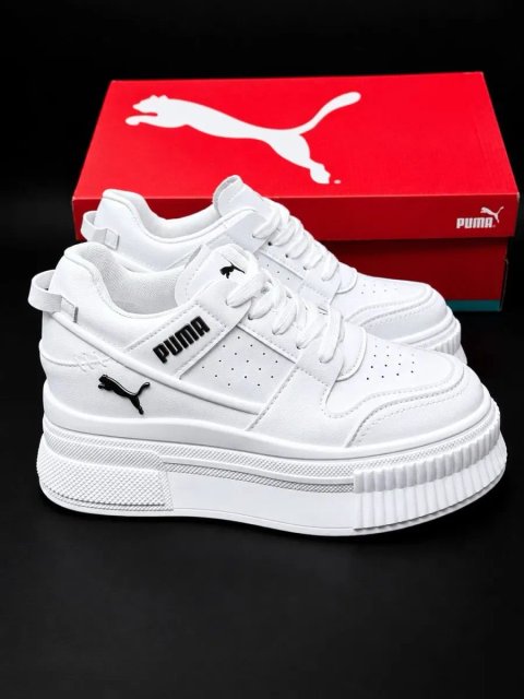 Кросовки на платформе !! Кроссовки Puma Стильные кожаные кросовки пума на осень !  Білі жіночі кросовки пума на високій підошві Осінні кросовки
