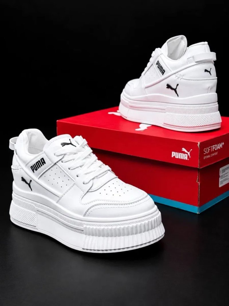 Кросовки на платформе !! Кроссовки Puma Стильные кожаные кросовки пума на осень !  Білі жіночі кросовки пума на високій підошві Осінні кросовки — фото 2