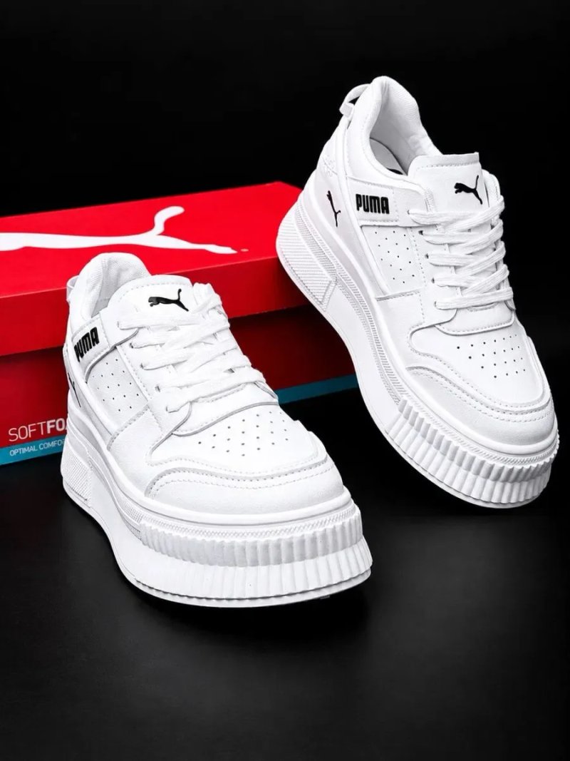 Кросовки на платформе !! Кроссовки Puma Стильные кожаные кросовки пума на осень !  Білі жіночі кросовки пума на високій підошві Осінні кросовки — фото 5
