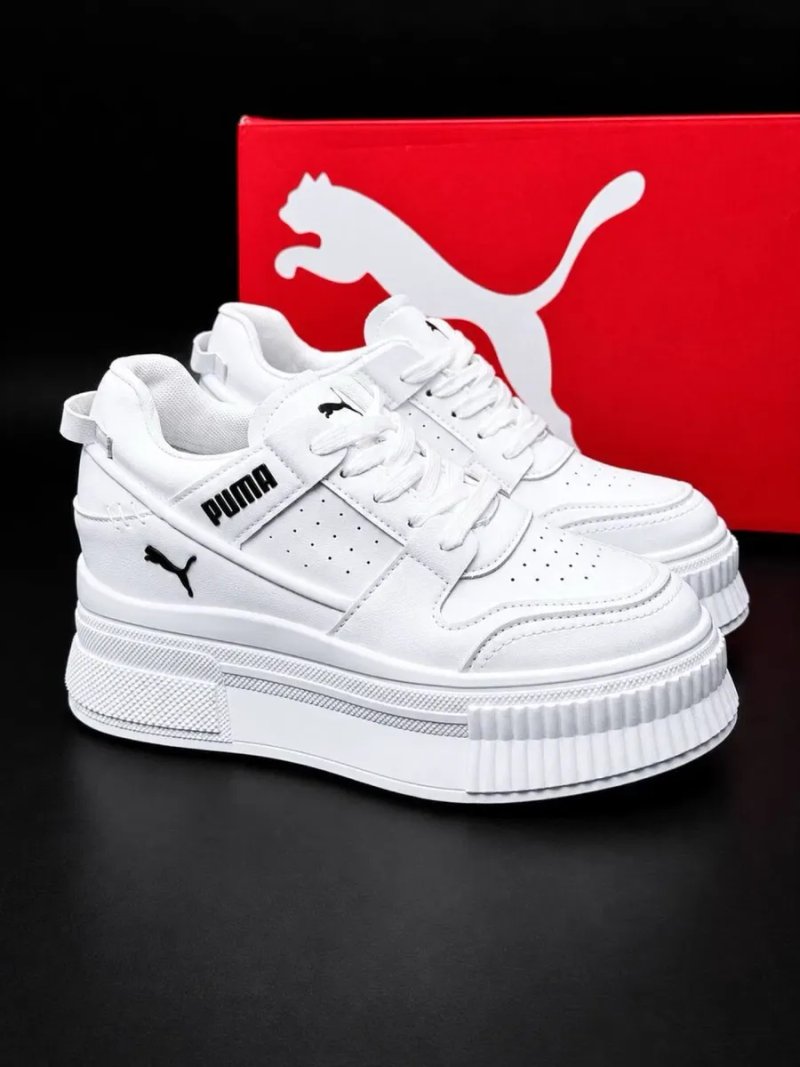 Кросовки на платформе !! Кроссовки Puma Стильные кожаные кросовки пума на осень !  Білі жіночі кросовки пума на високій підошві Осінні кросовки — фото 6