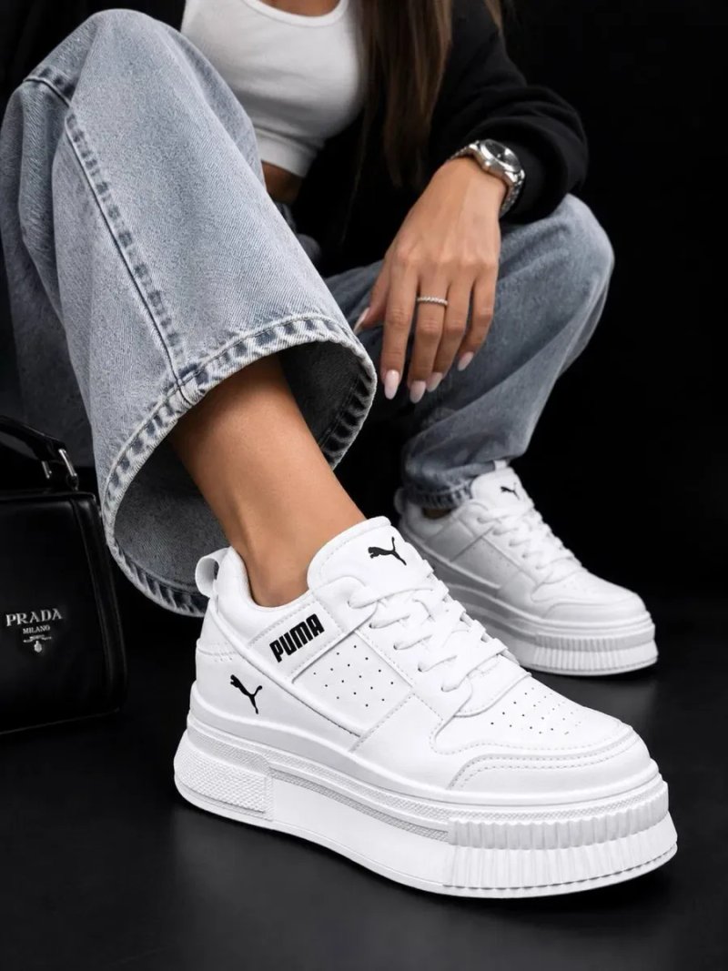 Кросовки на платформе !! Кроссовки Puma Стильные кожаные кросовки пума на осень !  Білі жіночі кросовки пума на високій підошві Осінні кросовки — фото 8