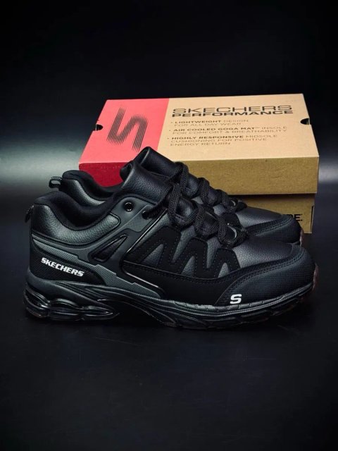Кросовки Skechers чоловічі Чорні демісезонні кросівки Скечерси мужські Кожані чоловічі кросовки скейчерс Скетчерс