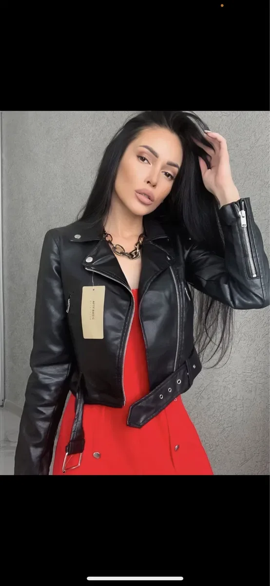 Куртка косуха чорна та молочна коротка XS, S, M, L — фото 2