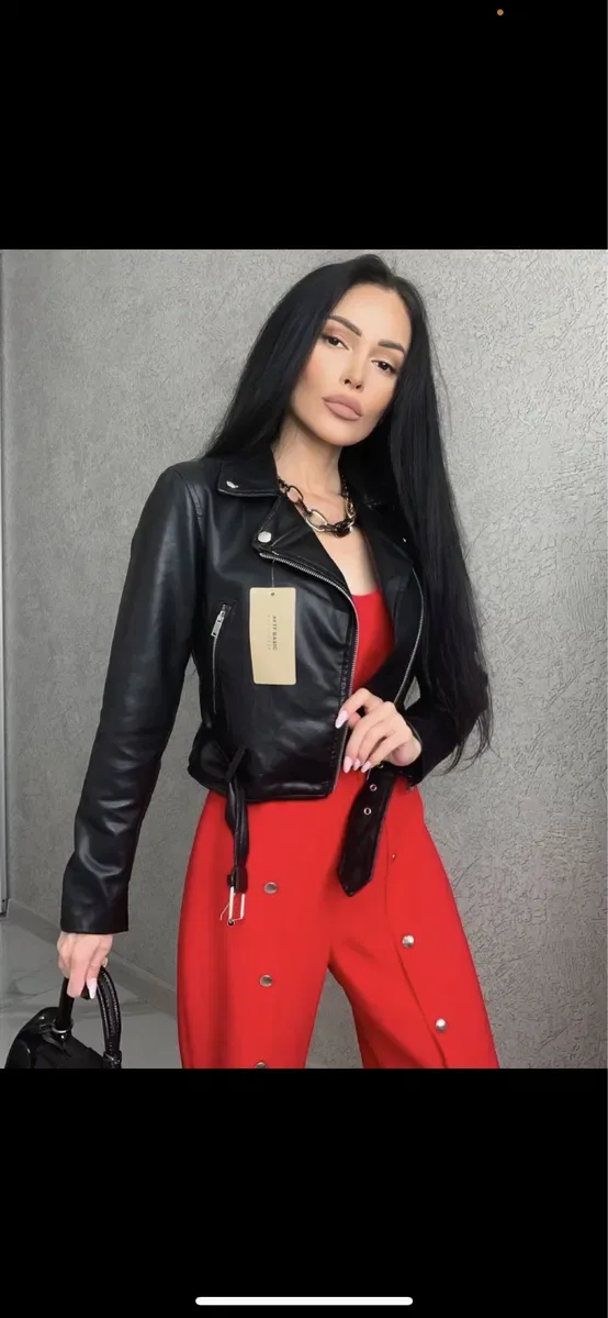 Куртка косуха чорна та молочна коротка XS, S, M, L — фото 3