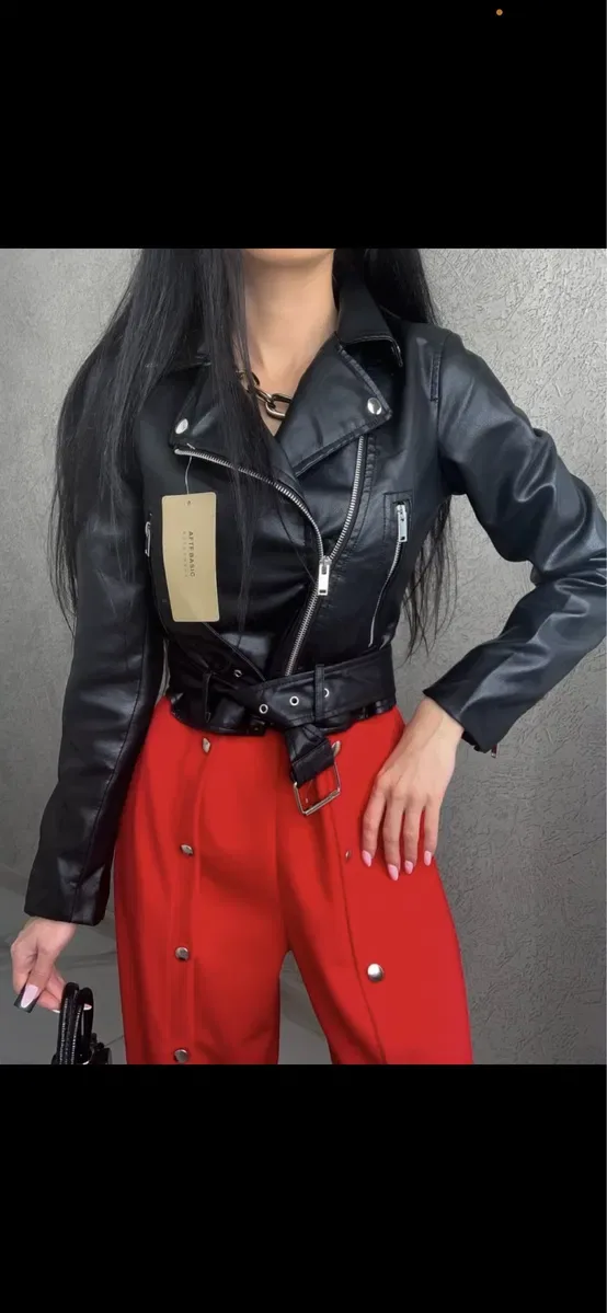 Куртка косуха чорна та молочна коротка XS, S, M, L — фото 4