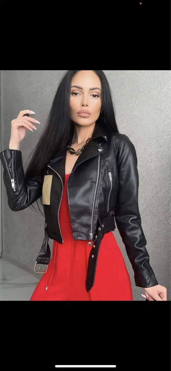 Куртка косуха чорна та молочна коротка XS, S, M, L — фото 7