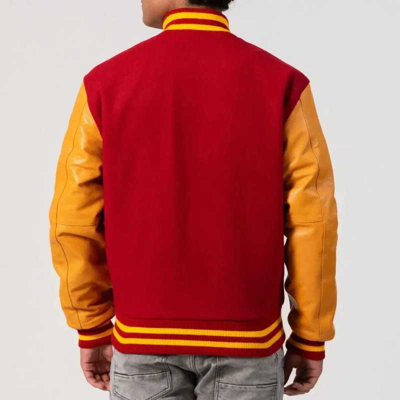 Куртка Letterman Varsity з червоної вовни та справжньої золотої шкіри — фото 5