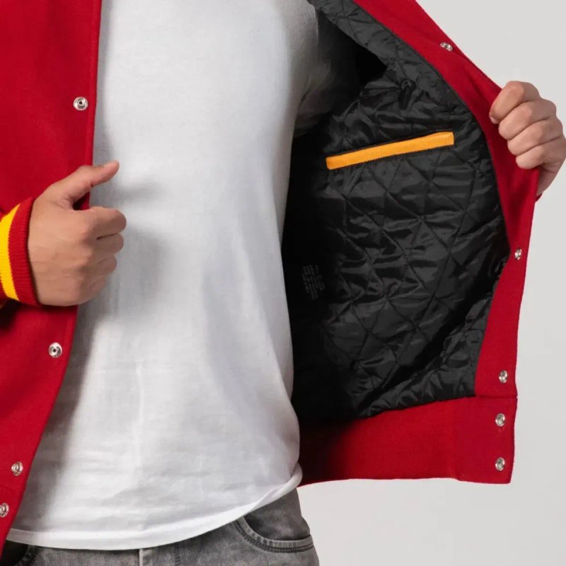 Куртка Letterman Varsity з червоної вовни та справжньої золотої шкіри — фото 8