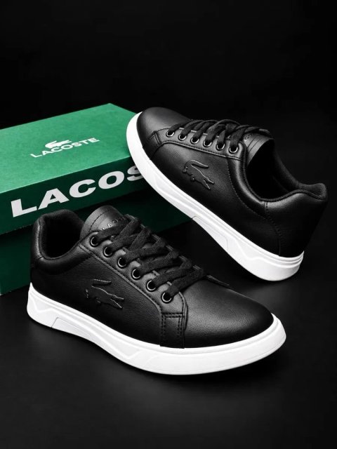 Lacoste !! Новинка !! Кожаные мужские кросовки ! Ласкоста ! Красовки черные ! Осенние кросовки ! Повседневные красовки лакосте