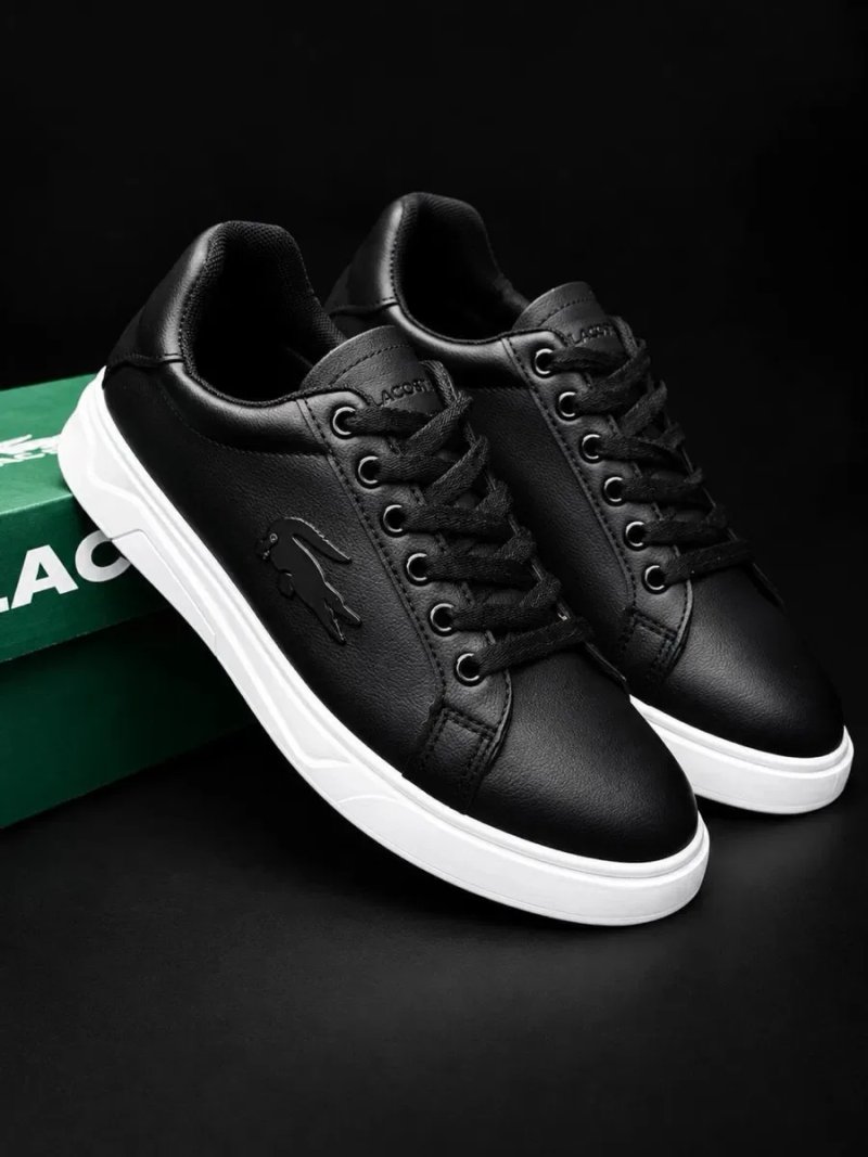 Lacoste !! Новинка !! Кожаные мужские кросовки ! Ласкоста ! Красовки черные ! Осенние кросовки ! Повседневные красовки лакосте — фото 2