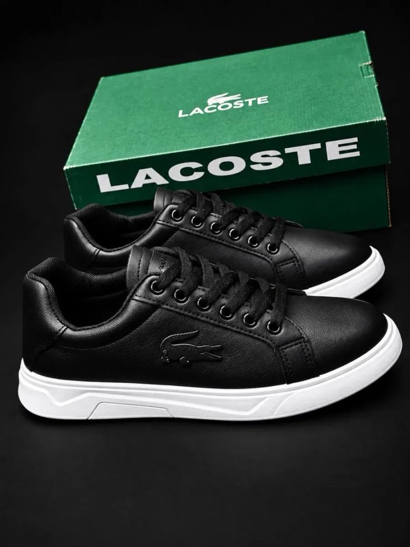 Lacoste !! Новинка !! Кожаные мужские кросовки ! Ласкоста ! Красовки черные ! Осенние кросовки ! Повседневные красовки лакосте — фото 3