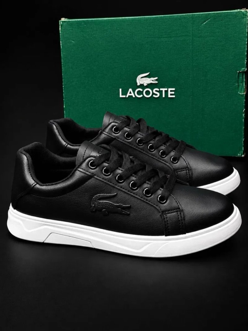 Lacoste !! Новинка !! Кожаные мужские кросовки ! Ласкоста ! Красовки черные ! Осенние кросовки ! Повседневные красовки лакосте — фото 4
