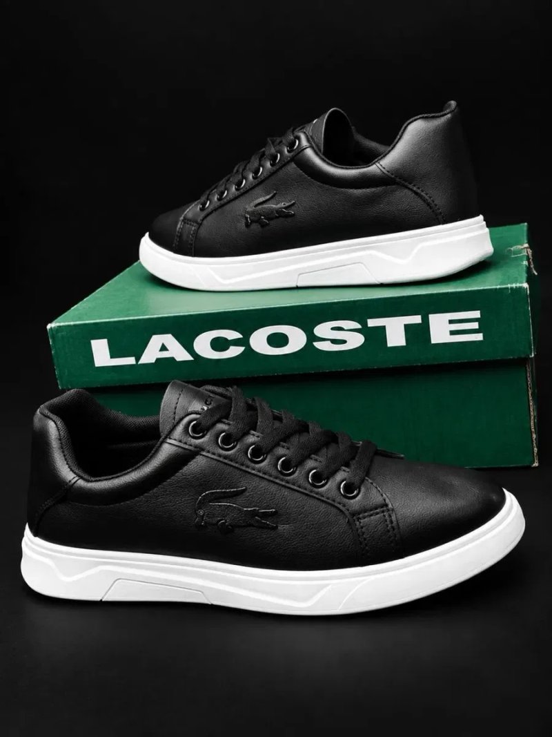 Lacoste !! Новинка !! Кожаные мужские кросовки ! Ласкоста ! Красовки черные ! Осенние кросовки ! Повседневные красовки лакосте — фото 5