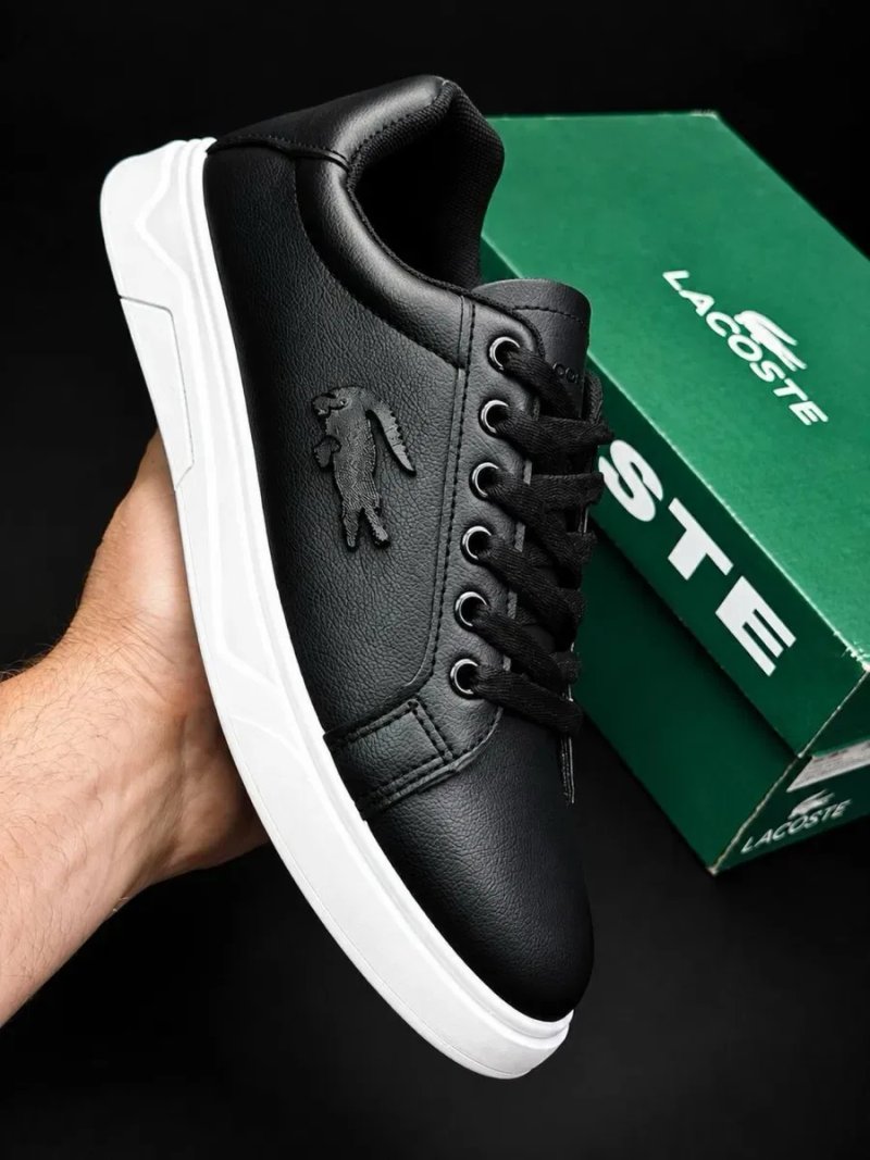 Lacoste !! Новинка !! Кожаные мужские кросовки ! Ласкоста ! Красовки черные ! Осенние кросовки ! Повседневные красовки лакосте — фото 7