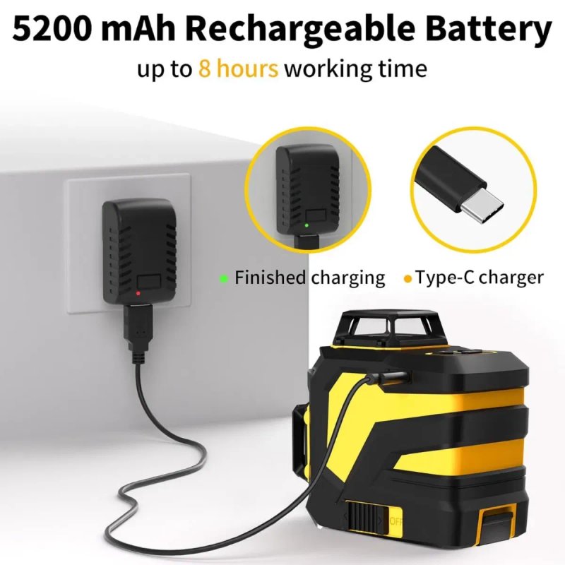 Лазерний рівень IKOVWUK B1-12 3×360° 12 ліній зелений лазер 5200 mAh — фото 4