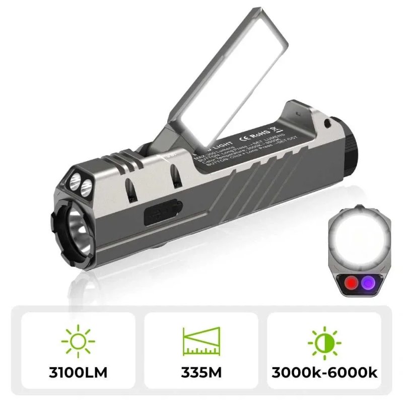 Ліхтар WURKKOS HD05\4-in-1 (Spot/Flood/Red/UV 365 нм)EDC\3100LM-335m\ CRI 90+Floodlight (3000–6000K)\USB-C акумулятор 5000ma — фото 2