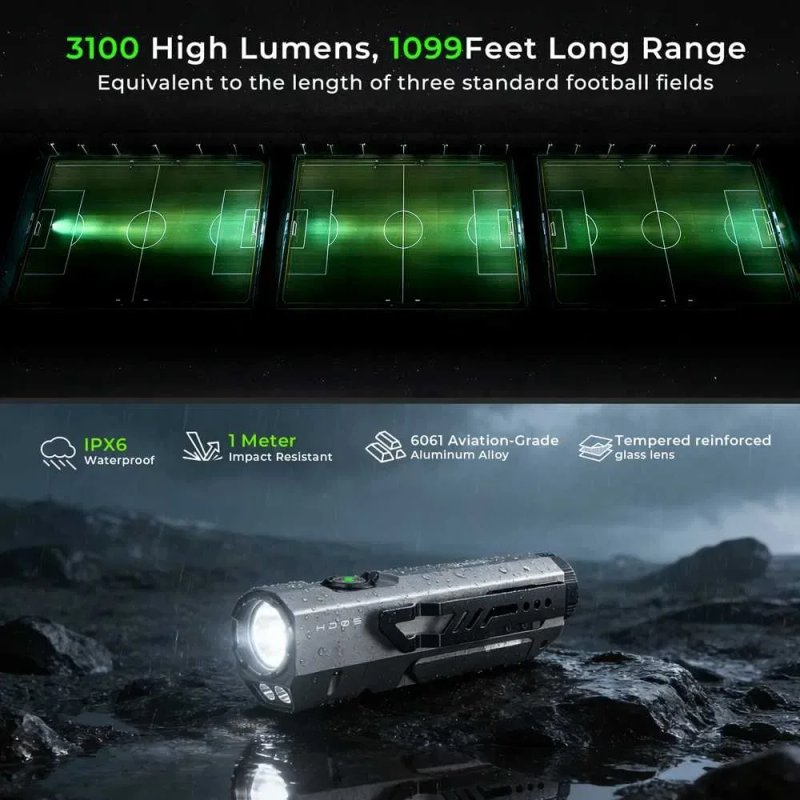 Ліхтар WURKKOS HD05\4-in-1 (Spot/Flood/Red/UV 365 нм)EDC\3100LM-335m\ CRI 90+Floodlight (3000–6000K)\USB-C акумулятор 5000ma — фото 3