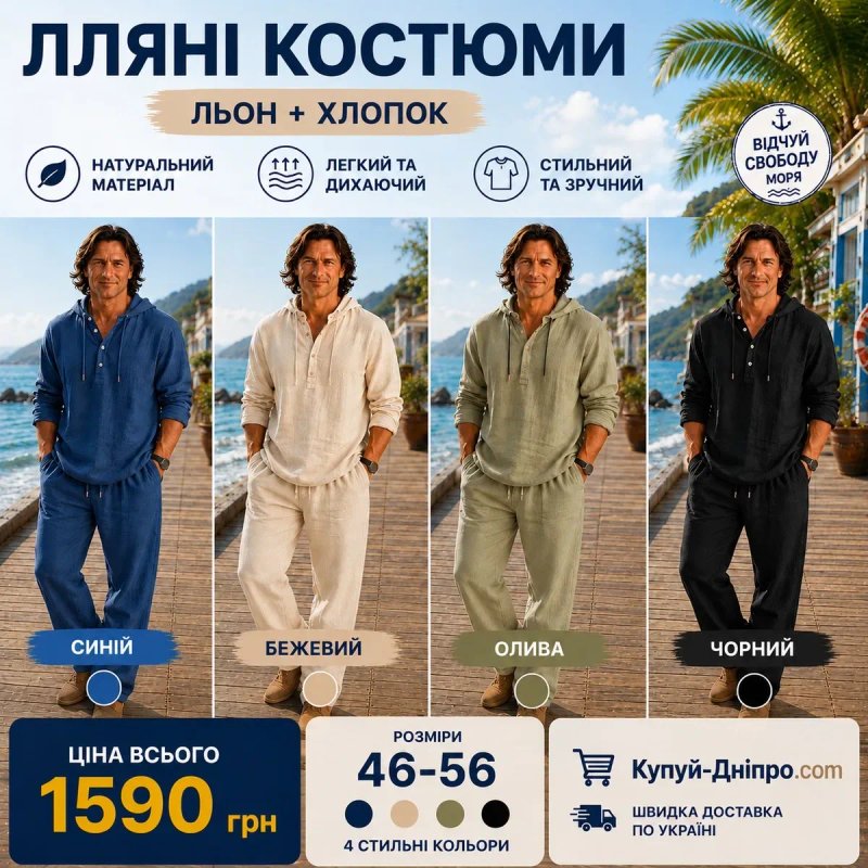 Літній чоловічий костюм чорний | Сорочка та шорти | Розміри 46-54 — фото 8