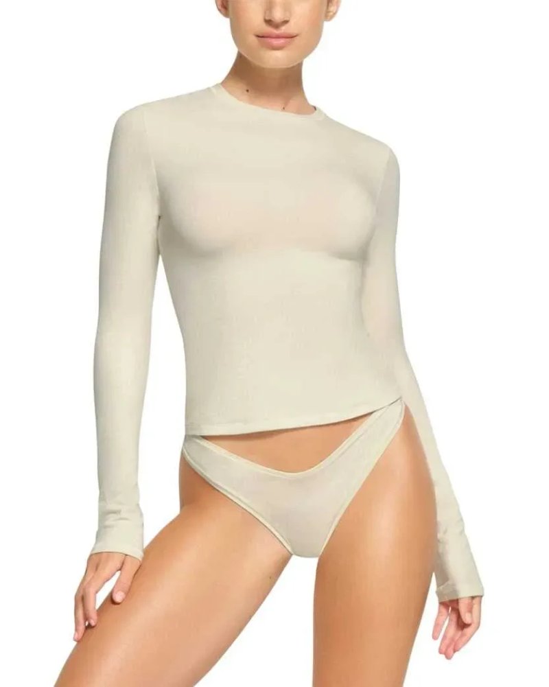 Лонгслів Skims Soft Smoothing Seamless Long Sleeve T-Shirt Light Heather Grey \ Onyx \ Bubble Gum \ Bone \ Kyanite — фото 4