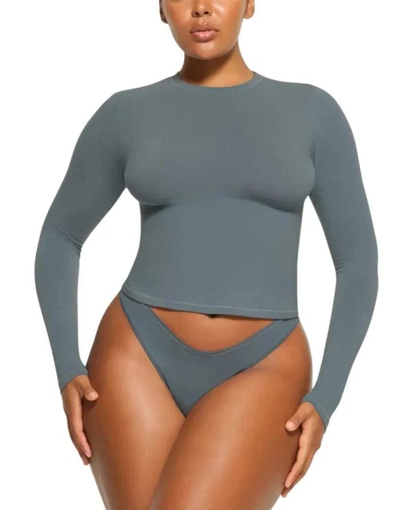 Лонгслів Skims Soft Smoothing Seamless Long Sleeve T-Shirt Light Heather Grey \ Onyx \ Bubble Gum \ Bone \ Kyanite — фото 5