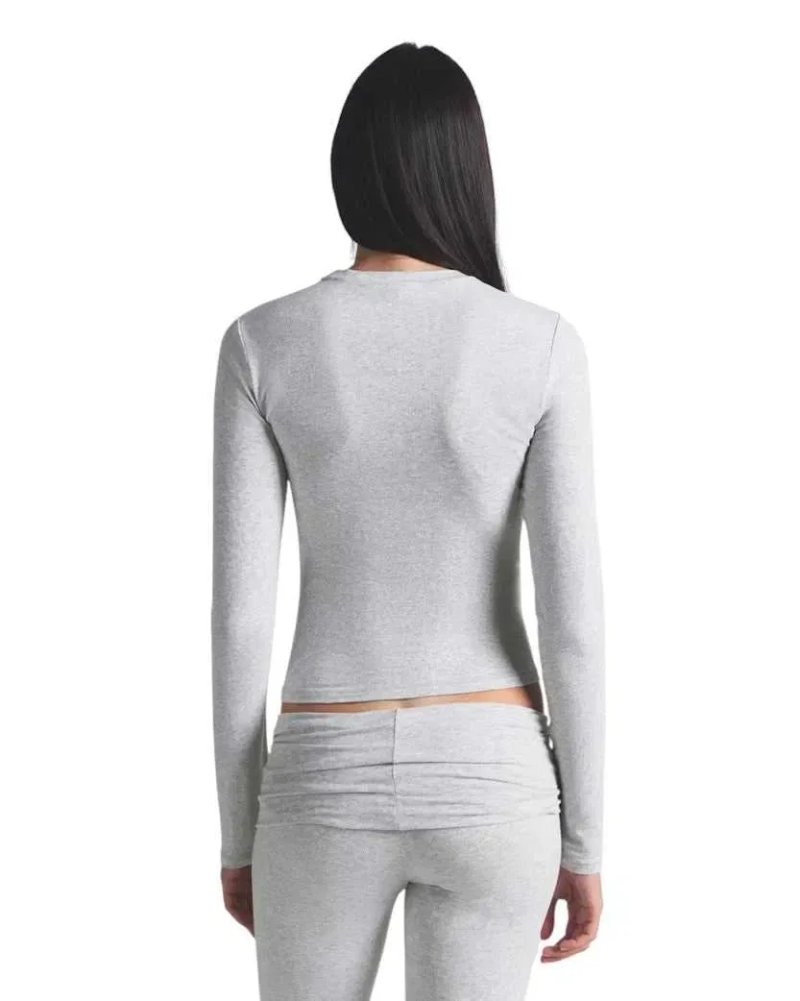 Лонгслів Skims Soft Smoothing Seamless Long Sleeve T-Shirt Light Heather Grey \ Onyx \ Bubble Gum \ Bone \ Kyanite — фото 6