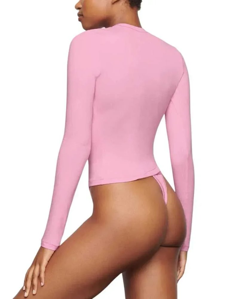 Лонгслів Skims Soft Smoothing Seamless Long Sleeve T-Shirt Light Heather Grey \ Onyx \ Bubble Gum \ Bone \ Kyanite — фото 8