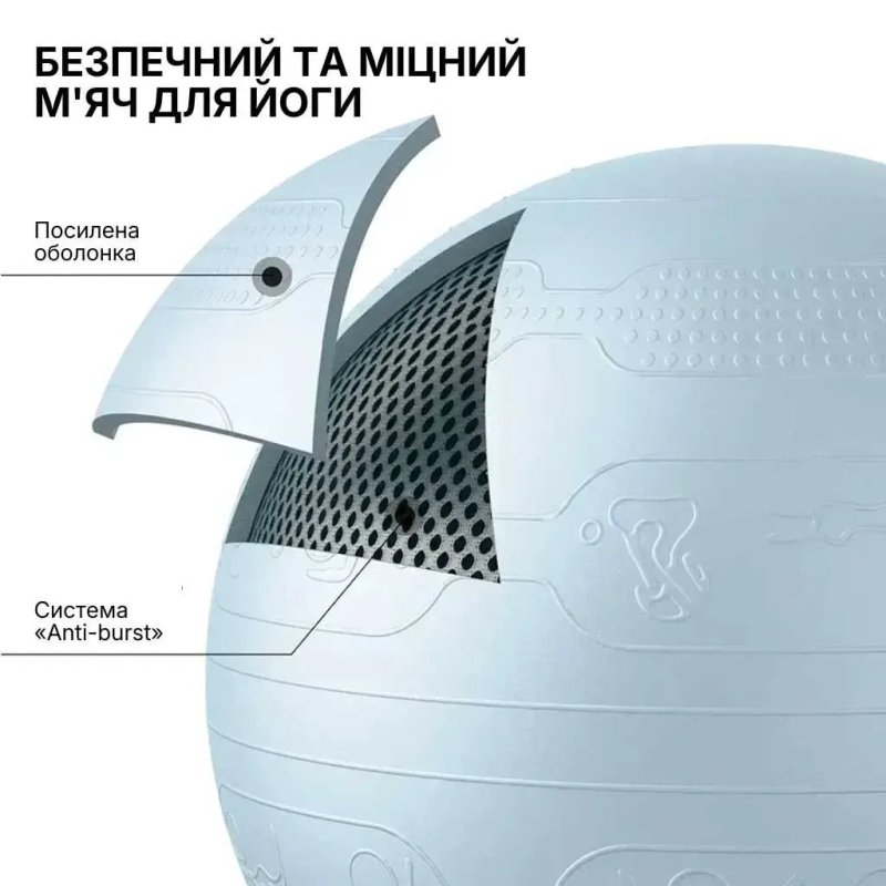 М’яч для фітнесу WCG Balance Pro 65 см Anti-Burst до 500 кг з насосом, фітбол для йоги, пілатесу та вагітних, блакитний — фото 2