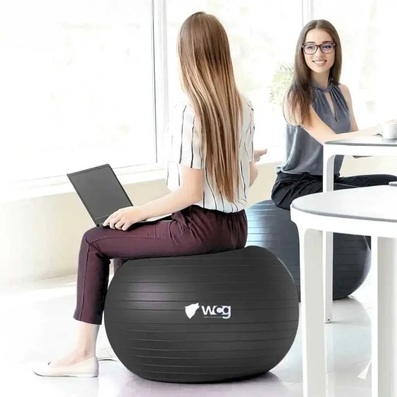 М’яч для фітнесу WCG Balance Pro 85 см Anti-Burst до 500 кг з насосом, фітбол для йоги, пілатесу та вагітних, чорний — фото 4