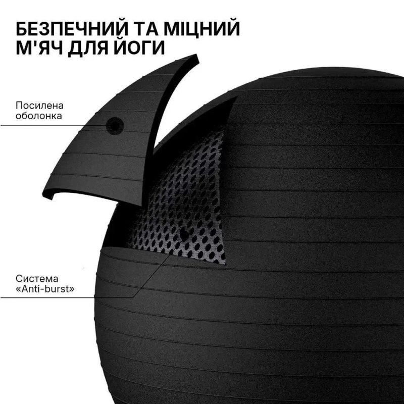 М’яч для фітнесу WCG Balance Pro 85 см Anti-Burst до 500 кг з насосом, фітбол для йоги, пілатесу та вагітних, чорний — фото 6