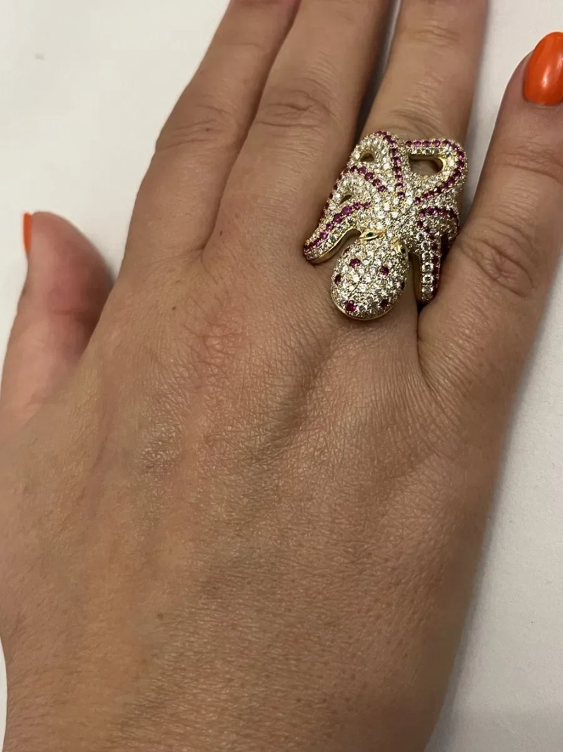 Magerit  Золотое кольцо Осьминог 5.23 ct Бриллианты Рубины Изумруды — фото 2