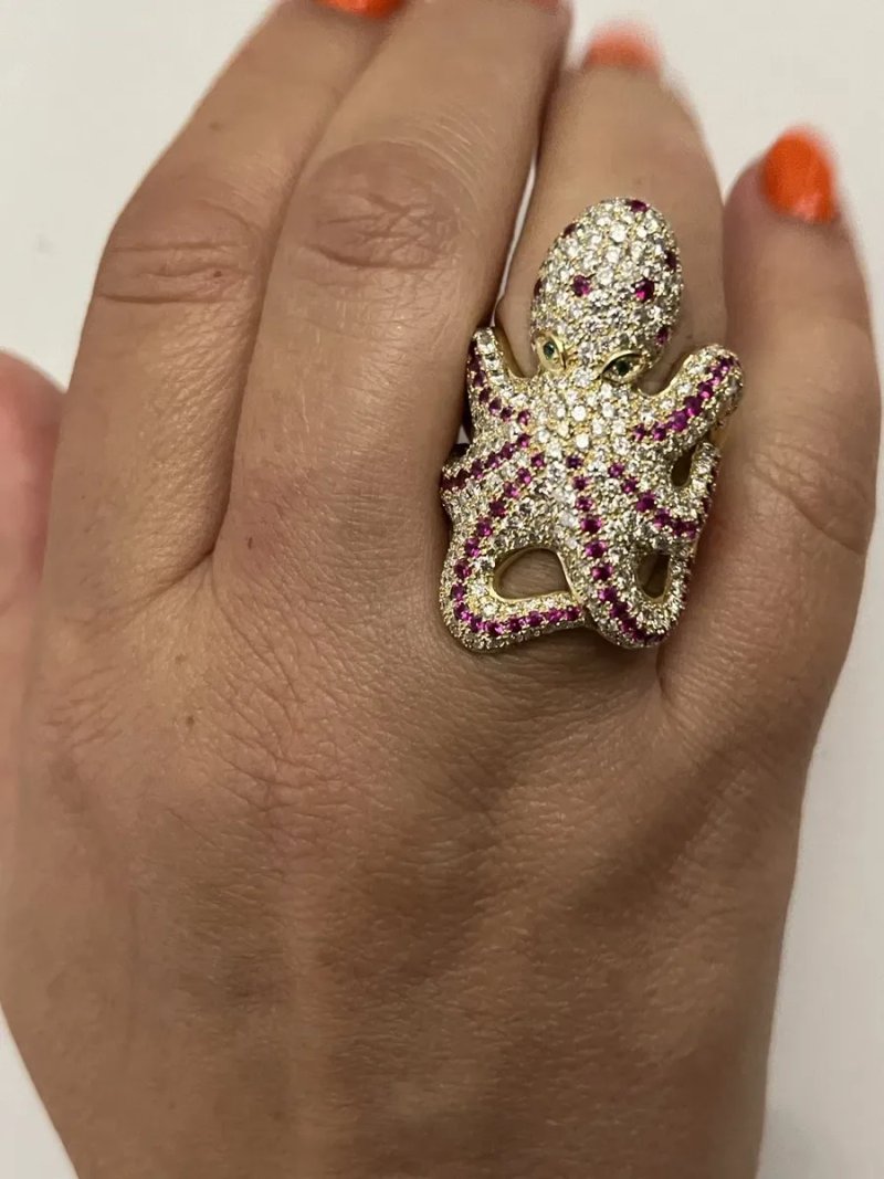Magerit  Золотое кольцо Осьминог 5.23 ct Бриллианты Рубины Изумруды — фото 5