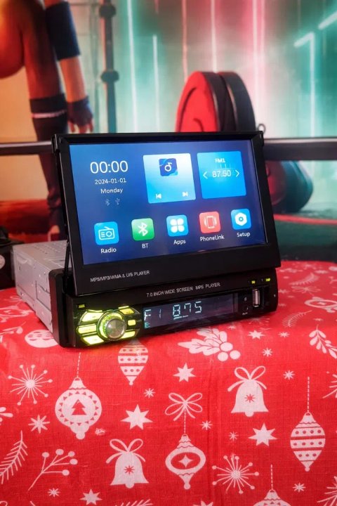 Магнітола 1DIN 7" висувний екран | CarPlay / Android Auto | Bluetooth