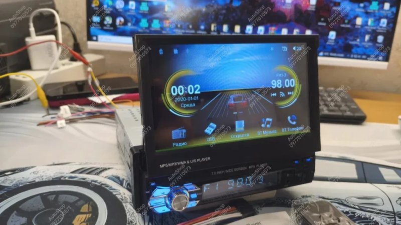 Магнітола 1Din з висувним екраном  7дюймів, 5 дюймів  Windows. — фото 4