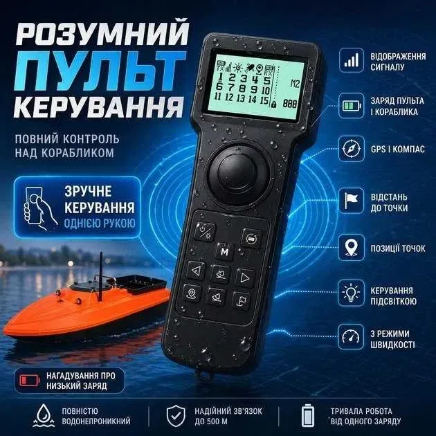 46800 mAh 12V Карповый Кораблик для рыбалки D80 GPS 99 точек  Прикормочный Рибацький для риболовлі  короповий — фото 4