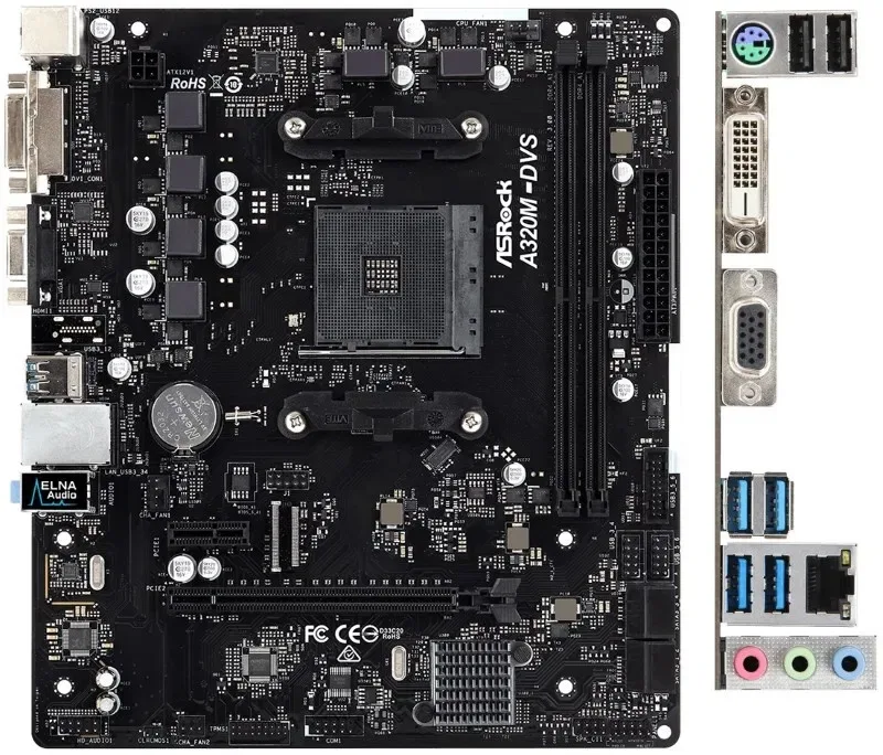 Материнська плата Asrock A320M-DVS, sAM4 ddr4, VGA/DVI — фото 2