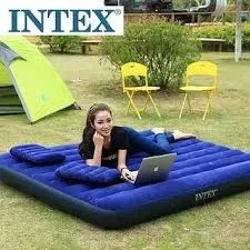 Матрас надувной INTEX двухместный большой и качественный в комплекте с насосом, высокий матрас велюровое покрытие — фото 7
