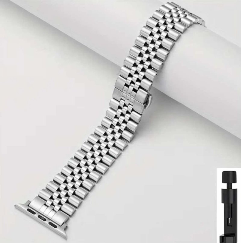 Металевий ремінець Jubilee для Apple Watch на всі серії 49 46 45 44 42 41 40 38мм Ultra Чорний Срібний металлический ремешок браслет — фото 2