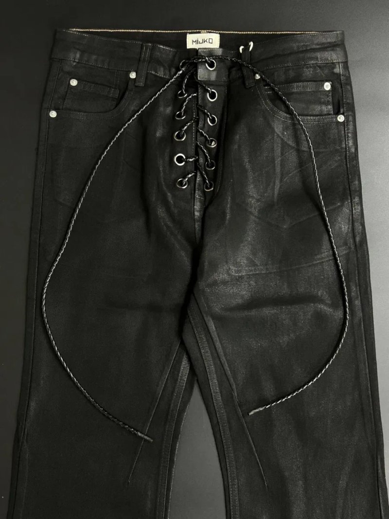 Mijko jeans flared black black джинси чорні кльош  восковані waxed S M L XL — фото 5