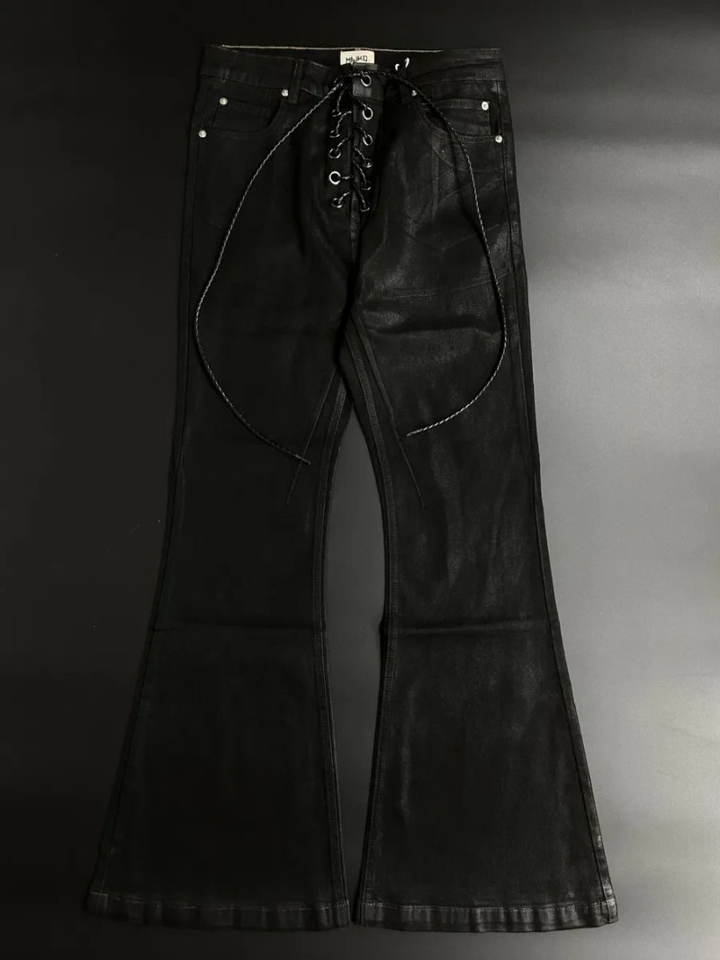 Mijko jeans flared black black джинси чорні кльош  восковані waxed S M L XL — фото 6