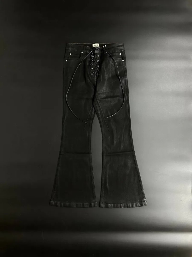 Mijko jeans flared black black джинси чорні кльош  восковані waxed S M L XL — фото 7