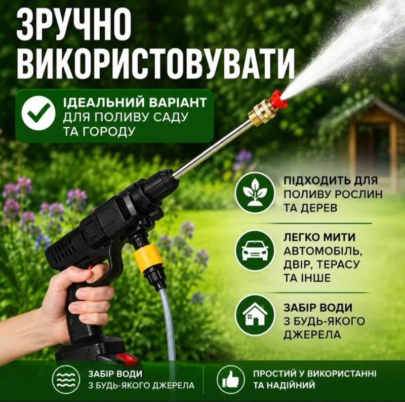 Мини-мойка высокого давления аккумуляторная в кейсе, 2 АКБ 48В, пистолет для мытья авто, мото, вело, портативная мойка для  мытья окон, плитки,дом,сад — фото 4