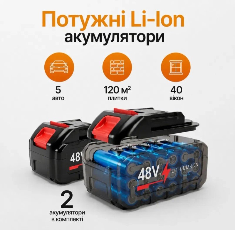 Мини-мойка высокого давления аккумуляторная в кейсе, 2 АКБ 48В, пистолет для мытья авто, мото, вело, портативная мойка для  мытья окон, плитки,дом,сад — фото 5