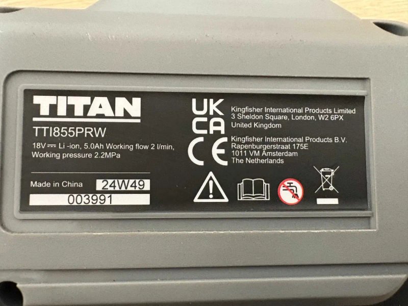 Мийка акумуляторна TITAN TTI855PRW, 22BAR /18V /1 акумулятор на 5.0 Aм/год. з Англії — фото 7