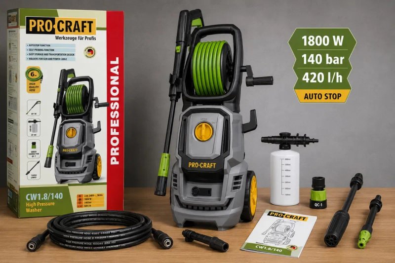 Мийка високого тиску Procraft CW1.8/140 1800 Вт 140 бар | Пінник 600 мл, турбофреза, шланг 6 м, самовсмоктування — фото 2