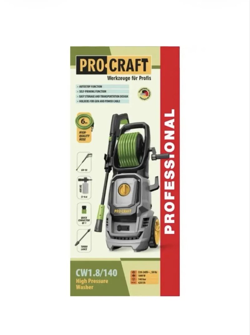 Мийка високого тиску Procraft CW1.8/140 1800 Вт 140 бар | Пінник 600 мл, турбофреза, шланг 6 м, самовсмоктування — фото 3