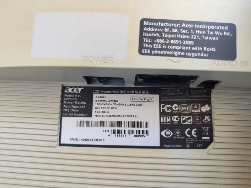 Монітор 24" Acer B246HL TN LED Full HD (1920x1080)DVI/VGA DP | білий‼️ — фото 4