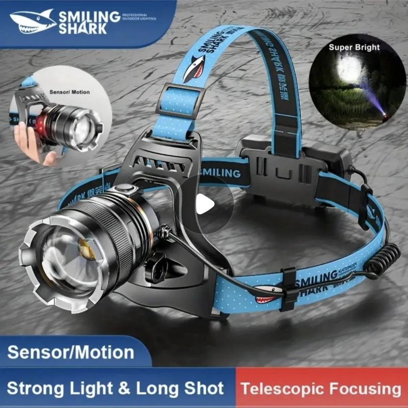 Мощный Налобный фонарь с светодиодом P70 датчик движения, зум, 4400 mah — фото 2