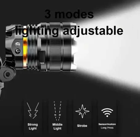 Мощный Налобный фонарь с светодиодом P70 датчик движения, зум, 4400 mah — фото 6