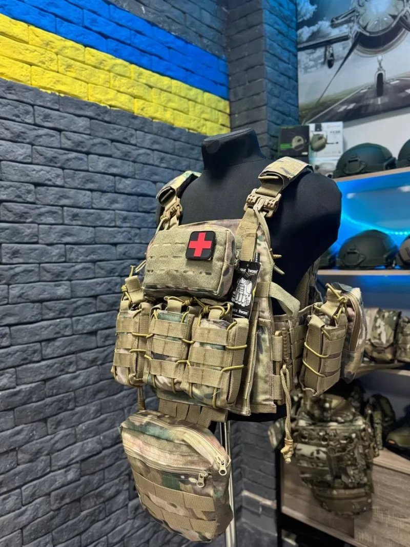 МУЛЬТИКАМ Плитоноска зі швидкоскидом 4 точки + РЮКЗАК + НАПАШНИК + 7 Підсумків / Тактична плитоноска з комплектом підсумків та 4 точки скиду мультикам — фото 2