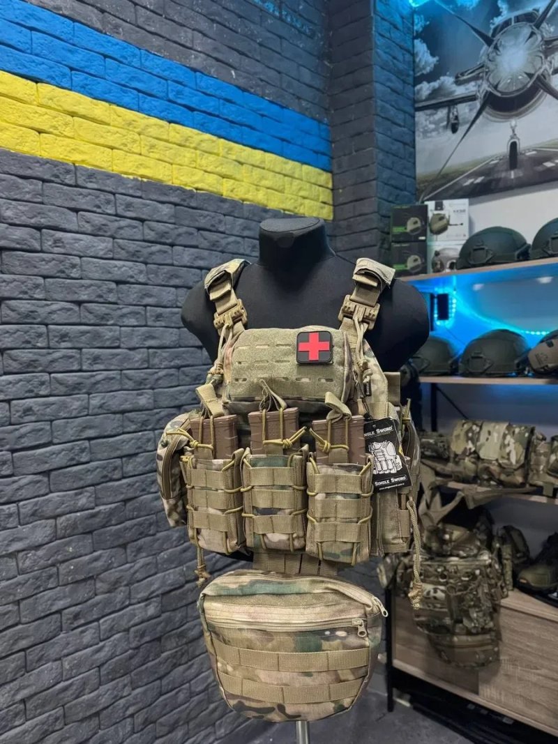 МУЛЬТИКАМ Плитоноска зі швидкоскидом 4 точки + РЮКЗАК + НАПАШНИК + 7 Підсумків / Тактична плитоноска з комплектом підсумків та 4 точки скиду мультикам — фото 5